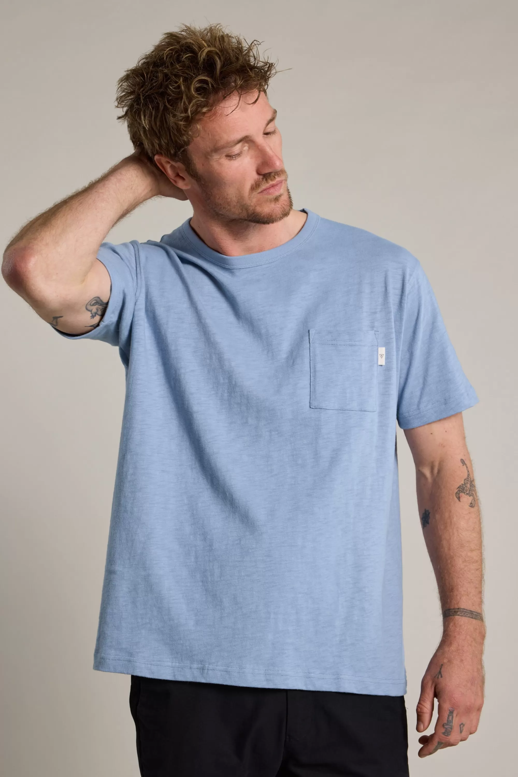 Barkers Essential Tees^Anderson Slub Tee STONE BLUE