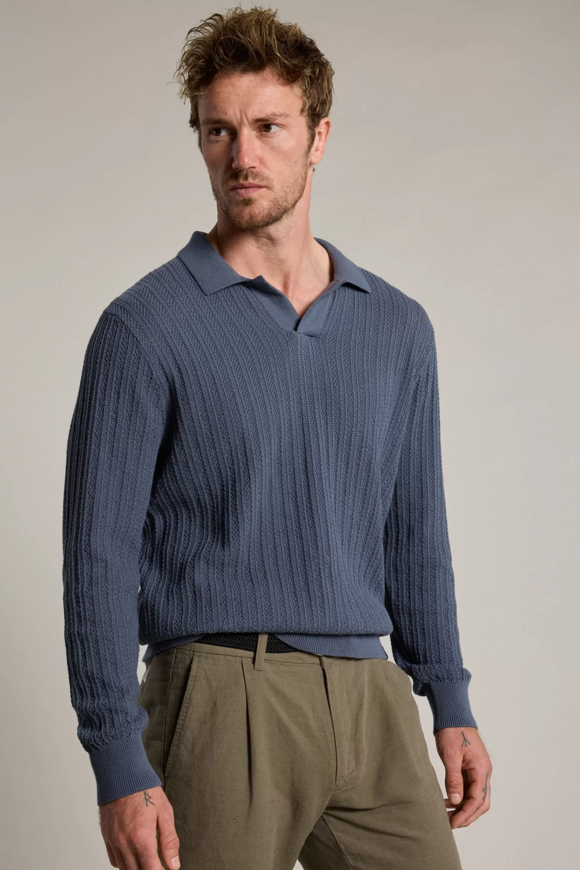 Barkers Cotton Knitwear^Cedar Cotton LS Polo SLATE