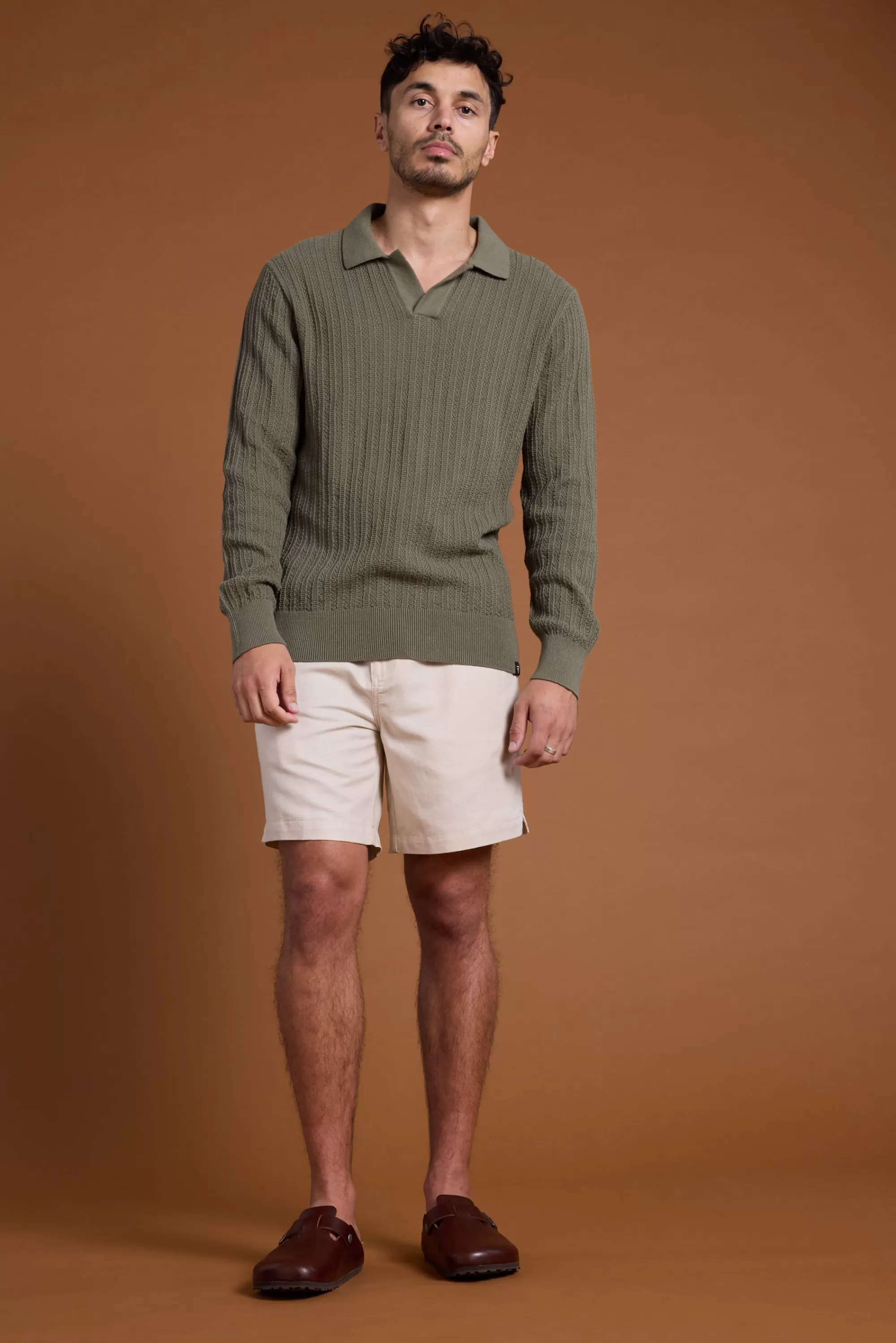 Barkers Cotton Knitwear^Cedar Cotton LS Polo KHAKI