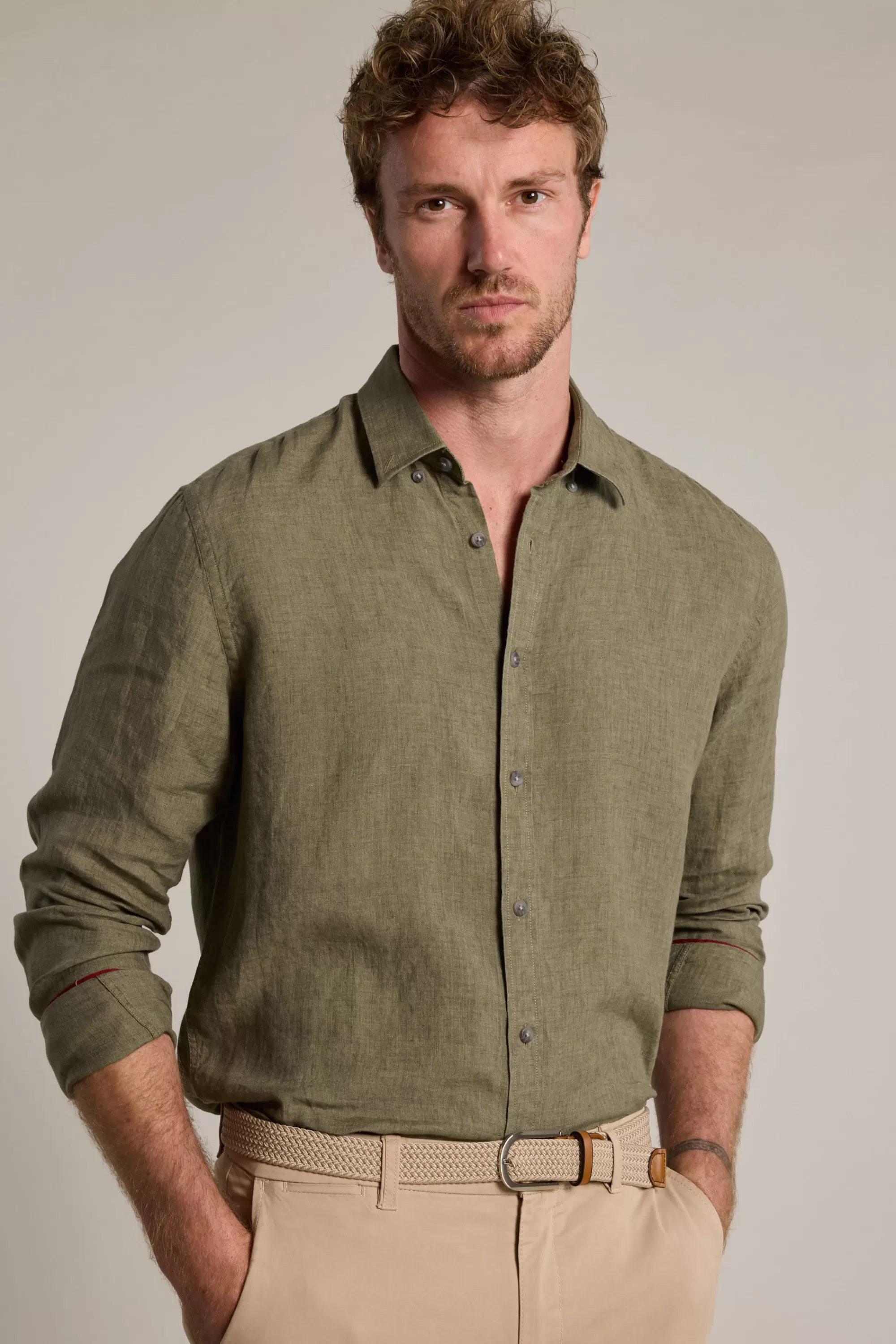 Barkers Tailored Fit Shirts | Tailored Fit Shirts^Dorset Linen Shirt OLIVE