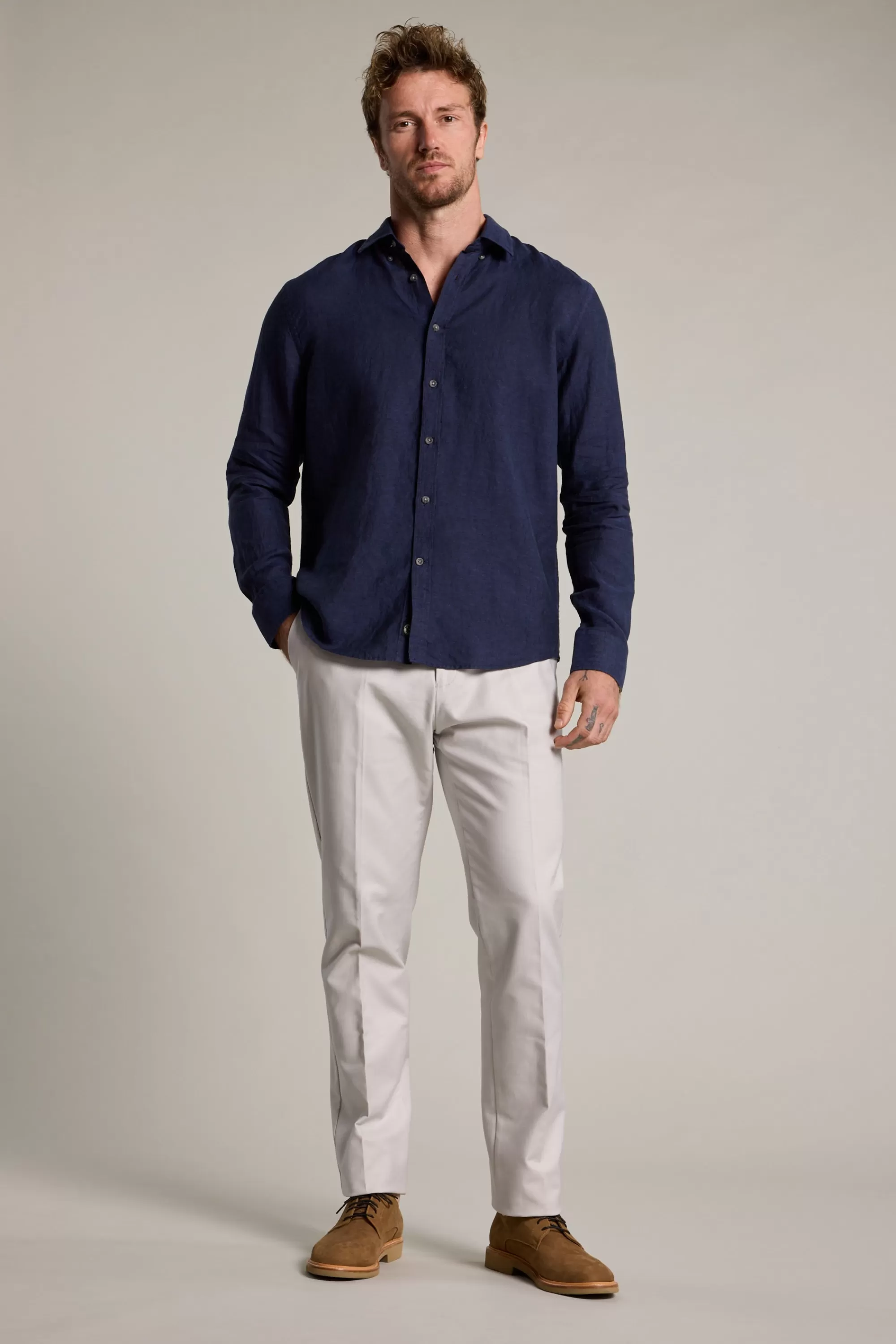 Barkers Tailored Fit Shirts | Tailored Fit Shirts^Dorset Linen Shirt INDIGO