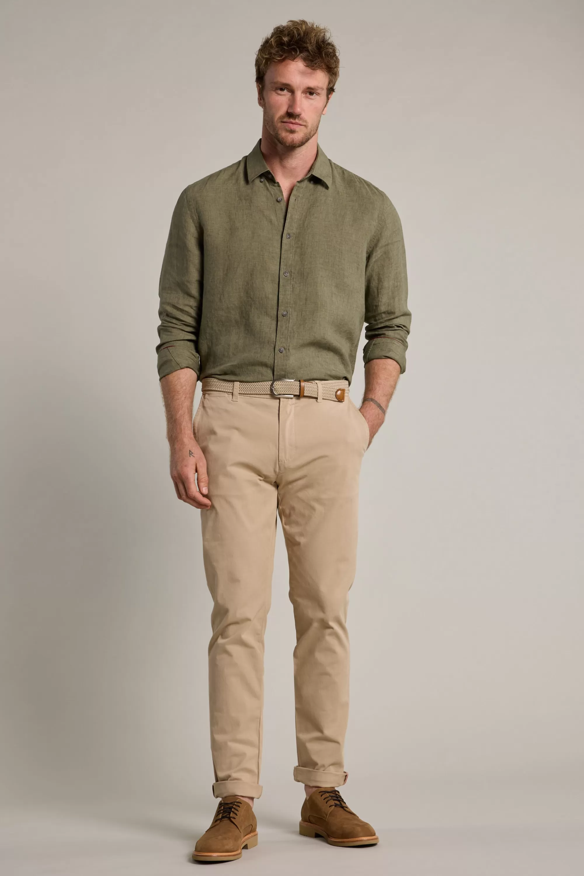 Barkers Tailored Fit Shirts | Tailored Fit Shirts^Dorset Linen Shirt OLIVE