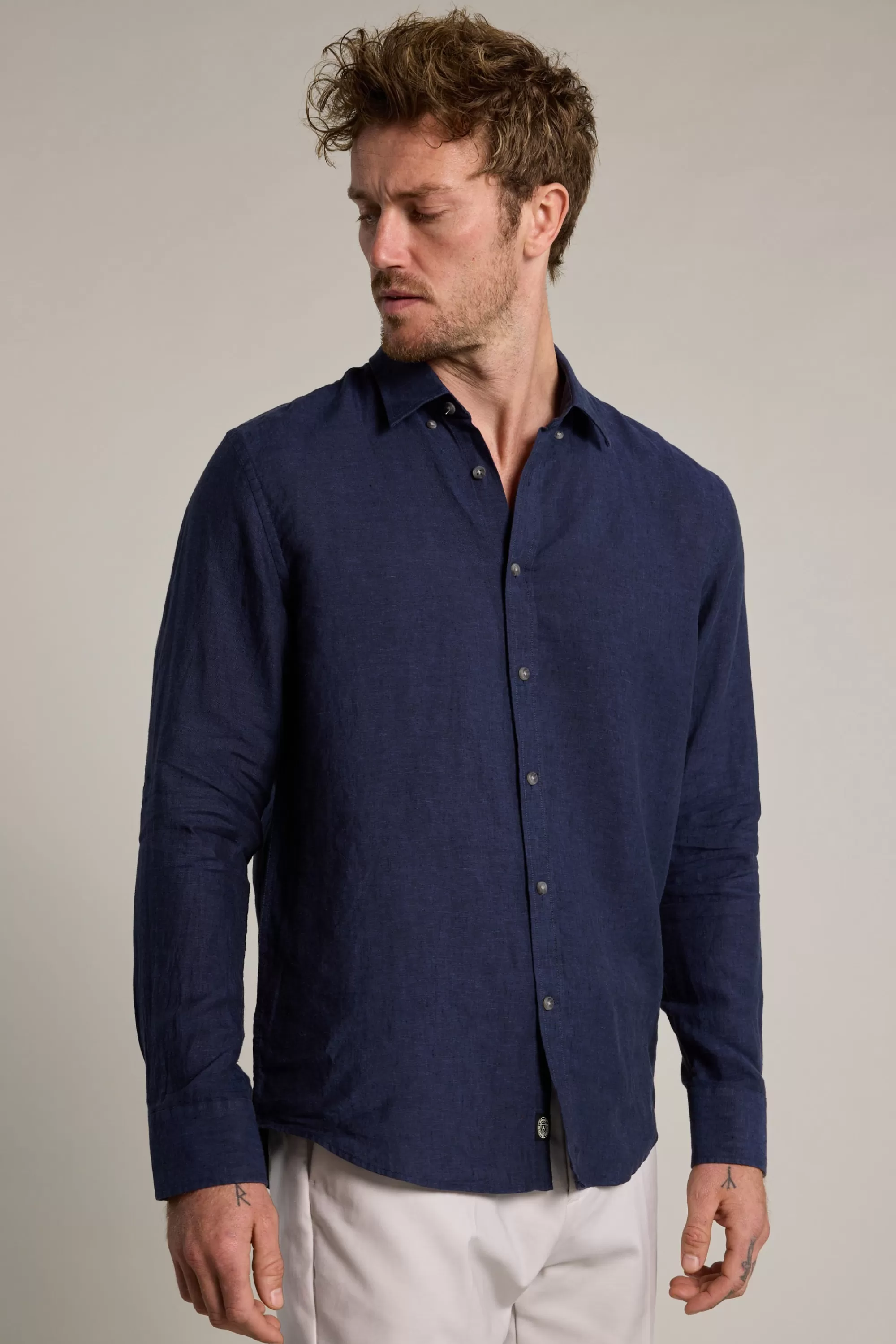 Barkers Tailored Fit Shirts | Tailored Fit Shirts^Dorset Linen Shirt INDIGO