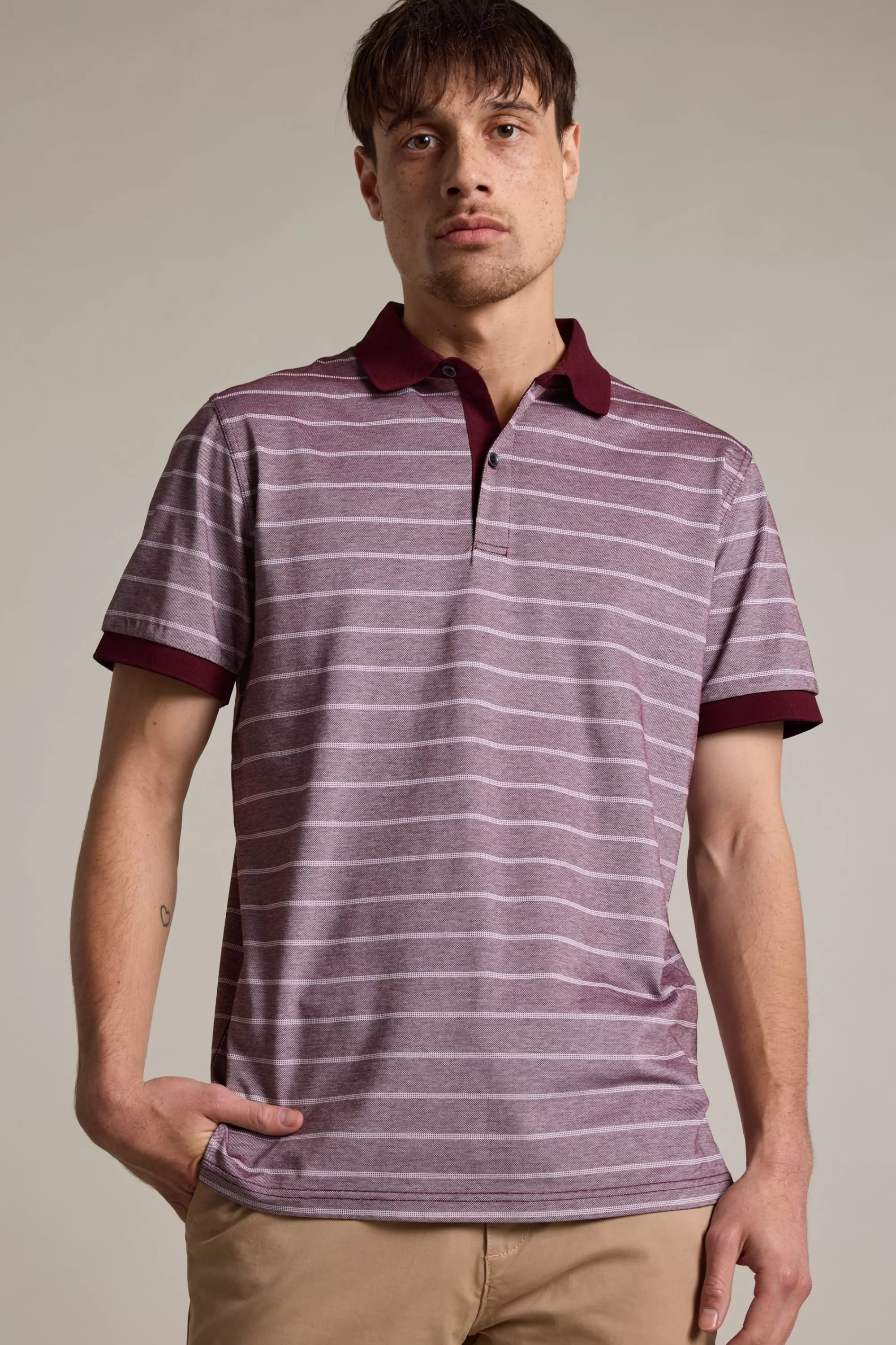 Barkers Polos | Polo Shirts^Oxley Mercerised Stripe Polo BURGUNDY