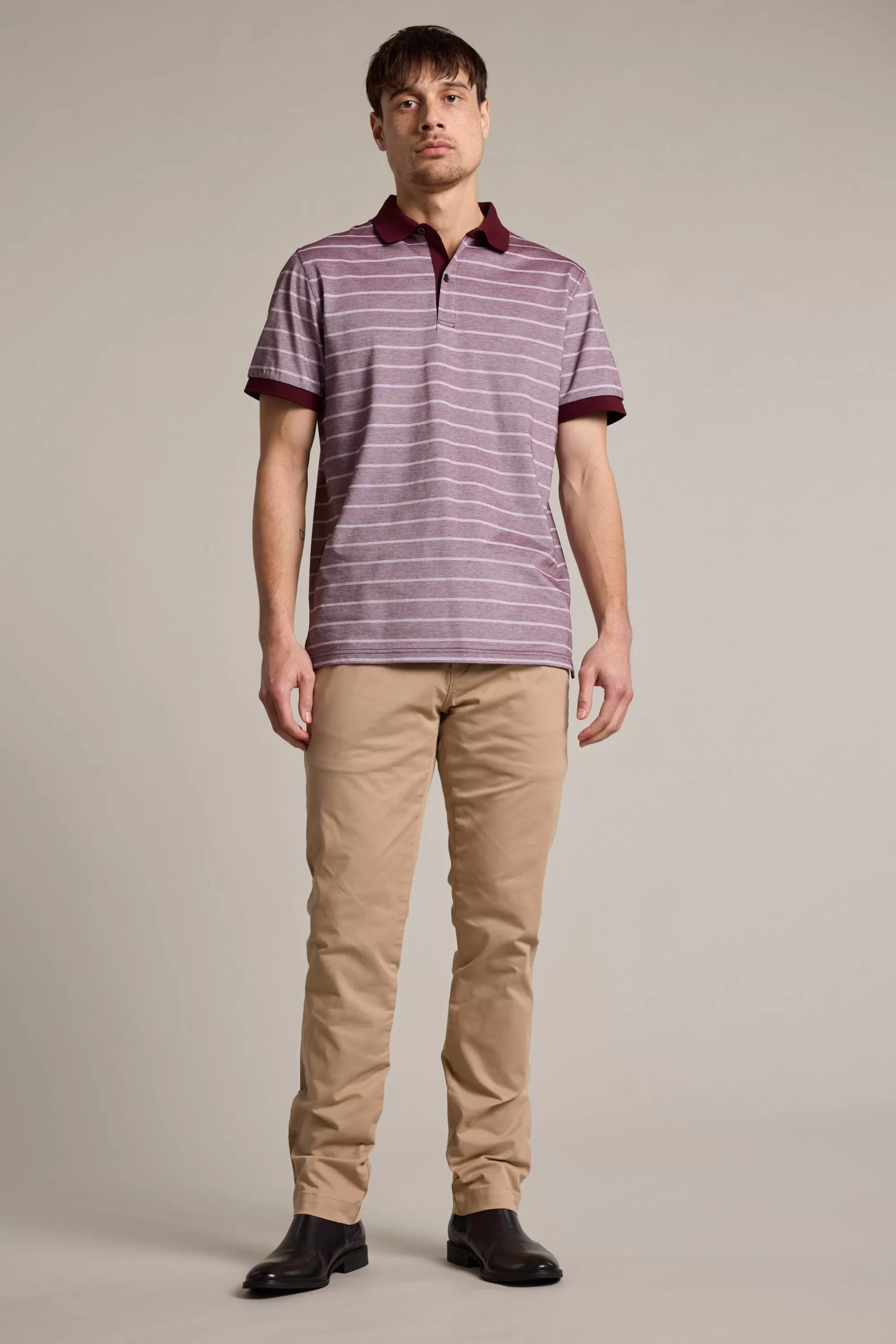 Barkers Polos | Polo Shirts^Oxley Mercerised Stripe Polo BURGUNDY