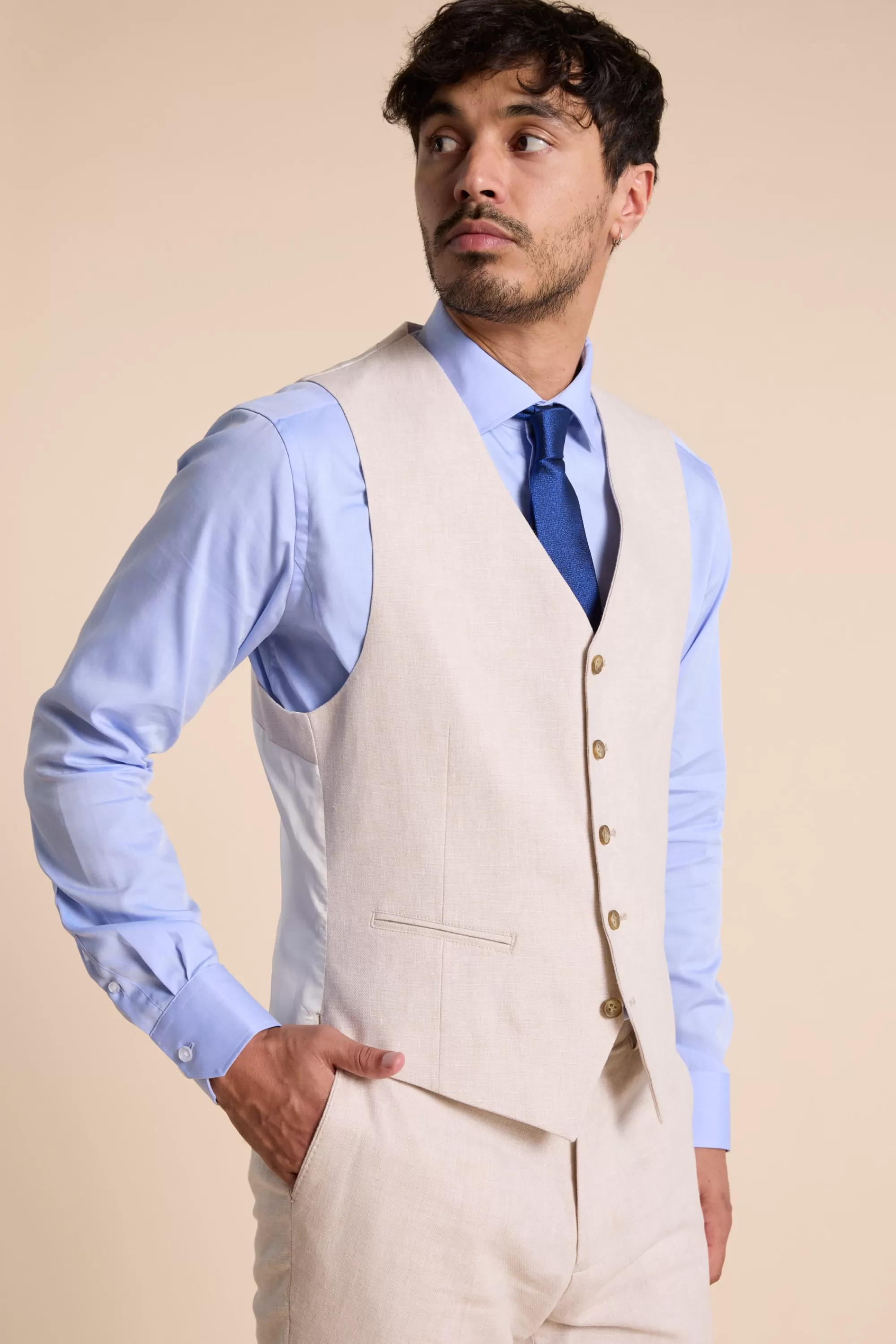 Barkers Waistcoats | Waistcoats^Thompson Textured Linen Waistcoat